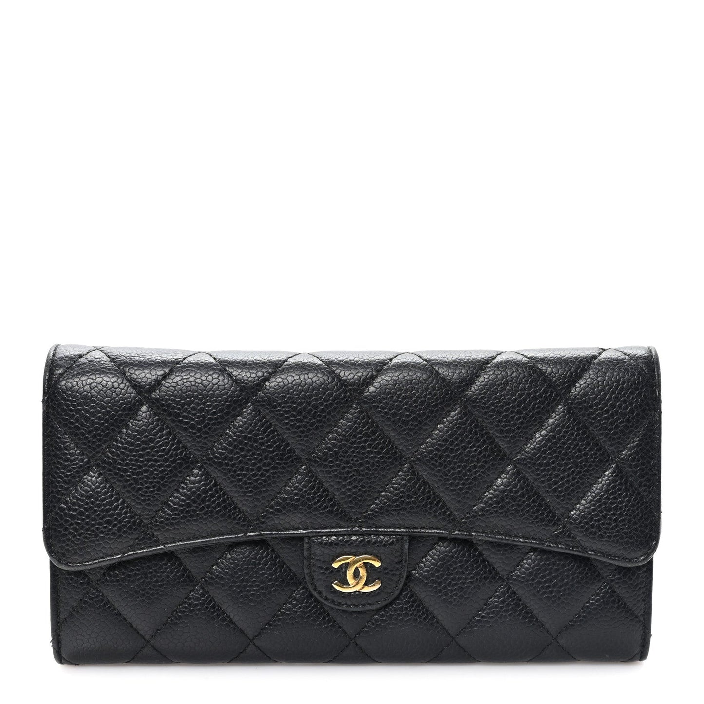 Caviar Quilted Large Gusset Flap Wallet Black