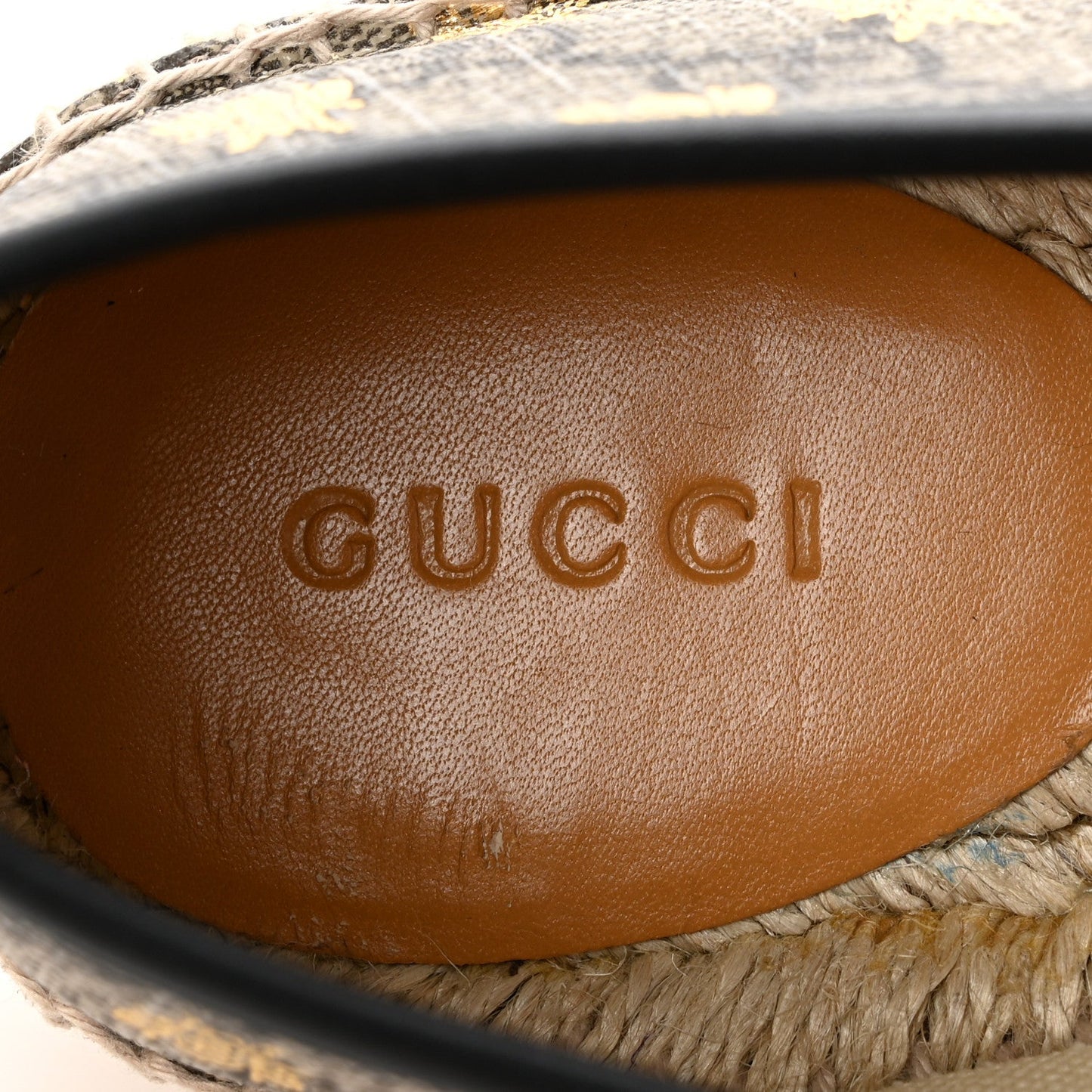 GG Supreme Monogram Bees Espadrille Flats 38 Beige Ebony Oro Black