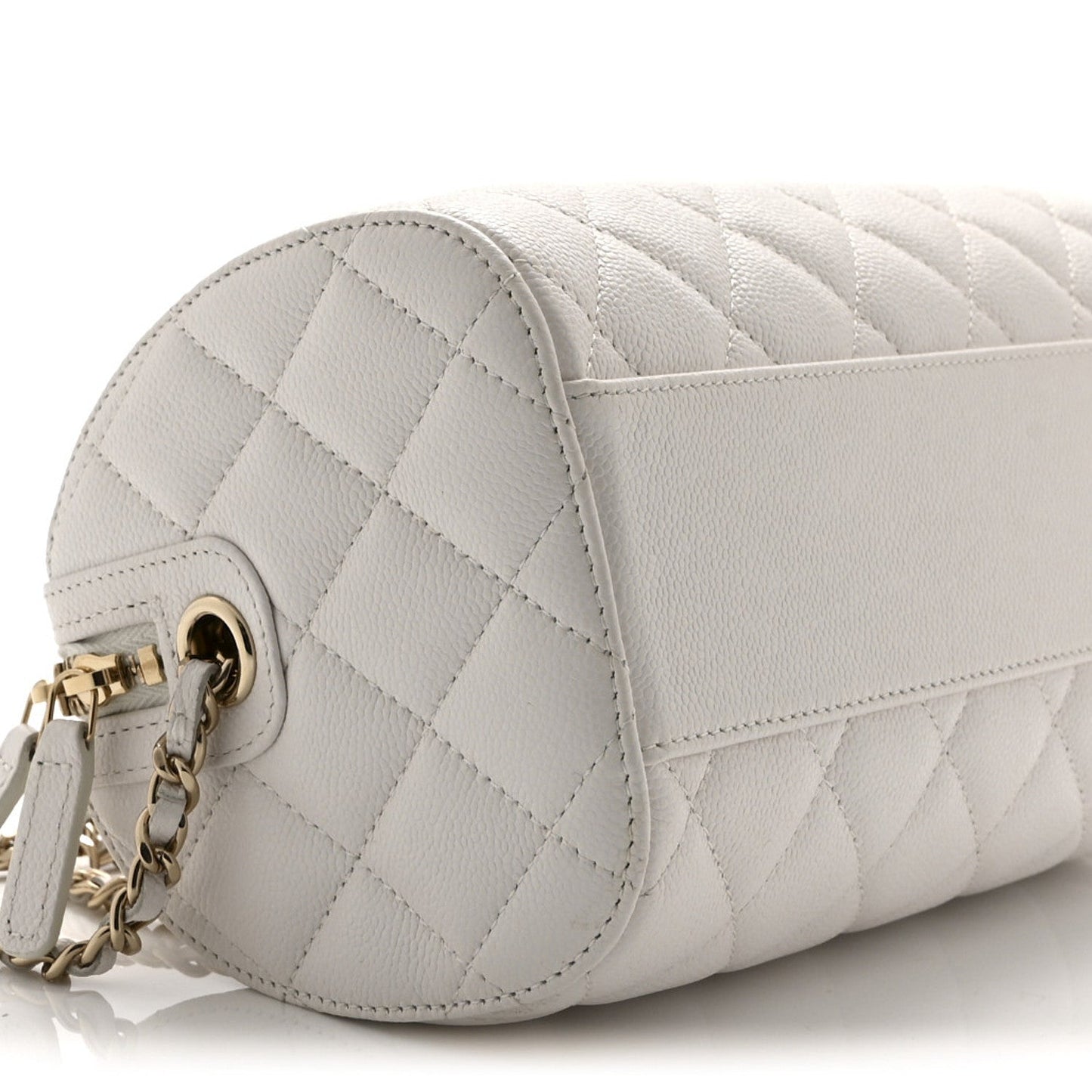Caviar Quilted Barrel Clutch With Chain White