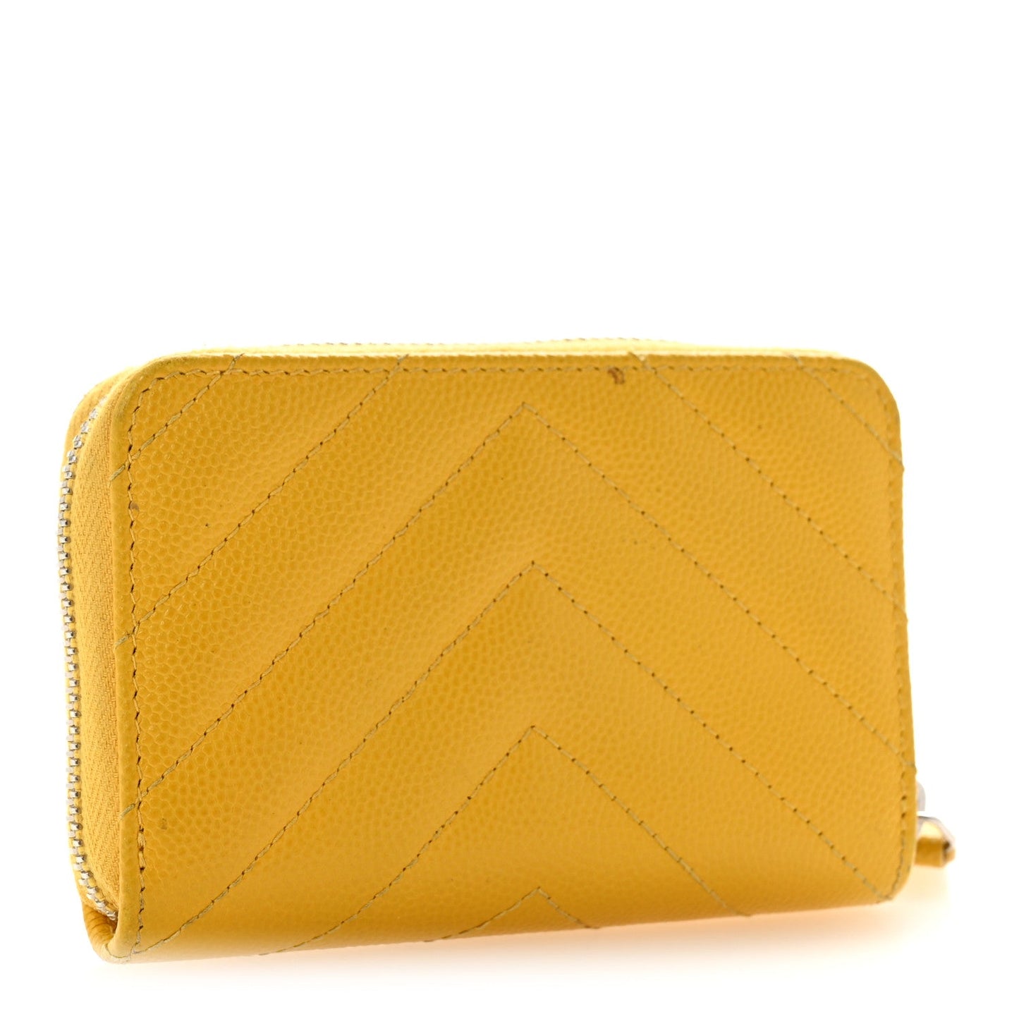 Caviar Chevron Quilted Zip Coin Purse Yellow