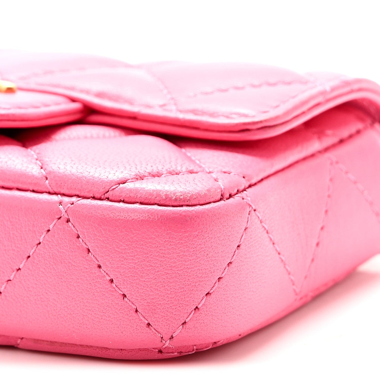 Lambskin Enamel Quilted Mini Chain Belt Bag Pink