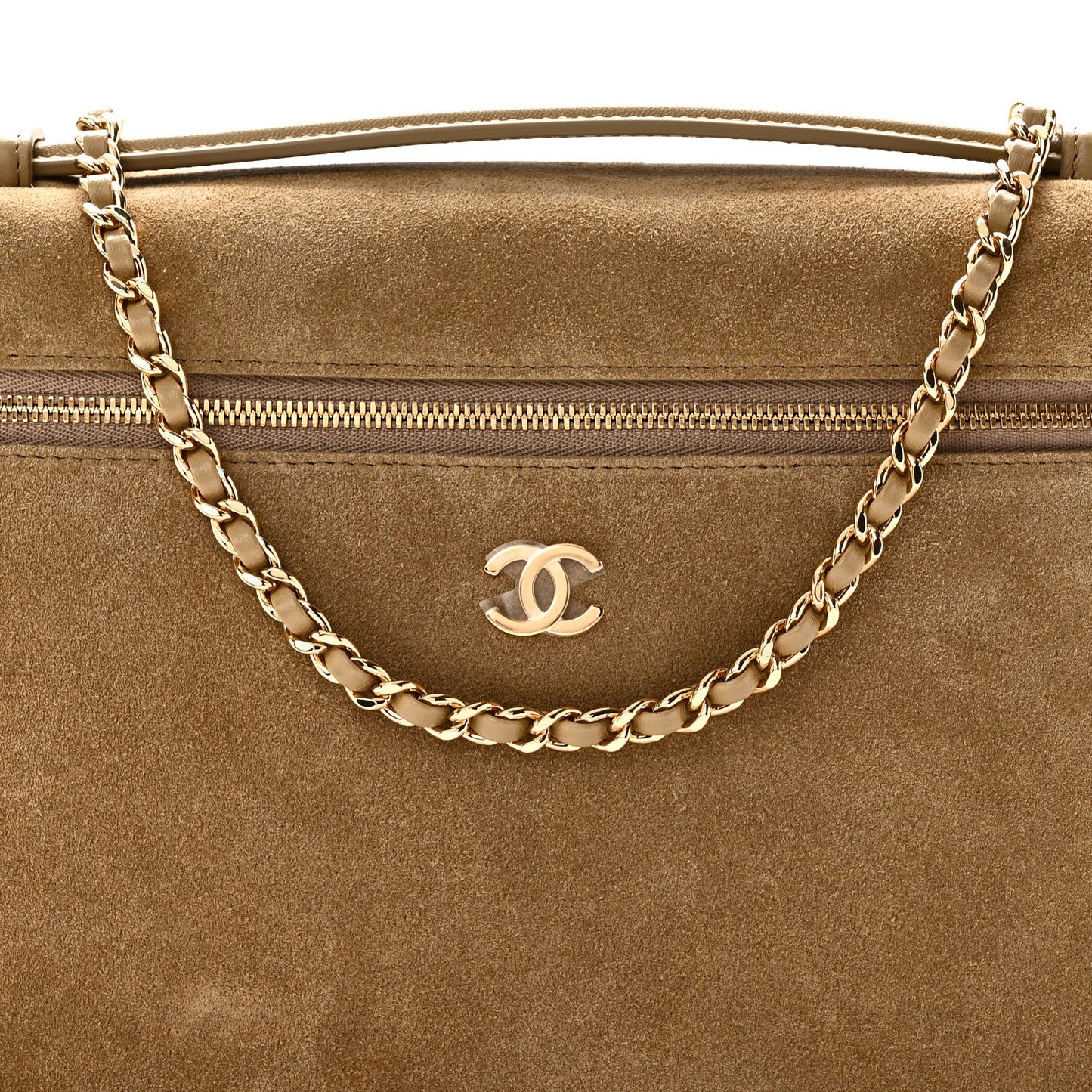 Suede Calfskin Large Supple Trapeze Vanity With Chain Beige