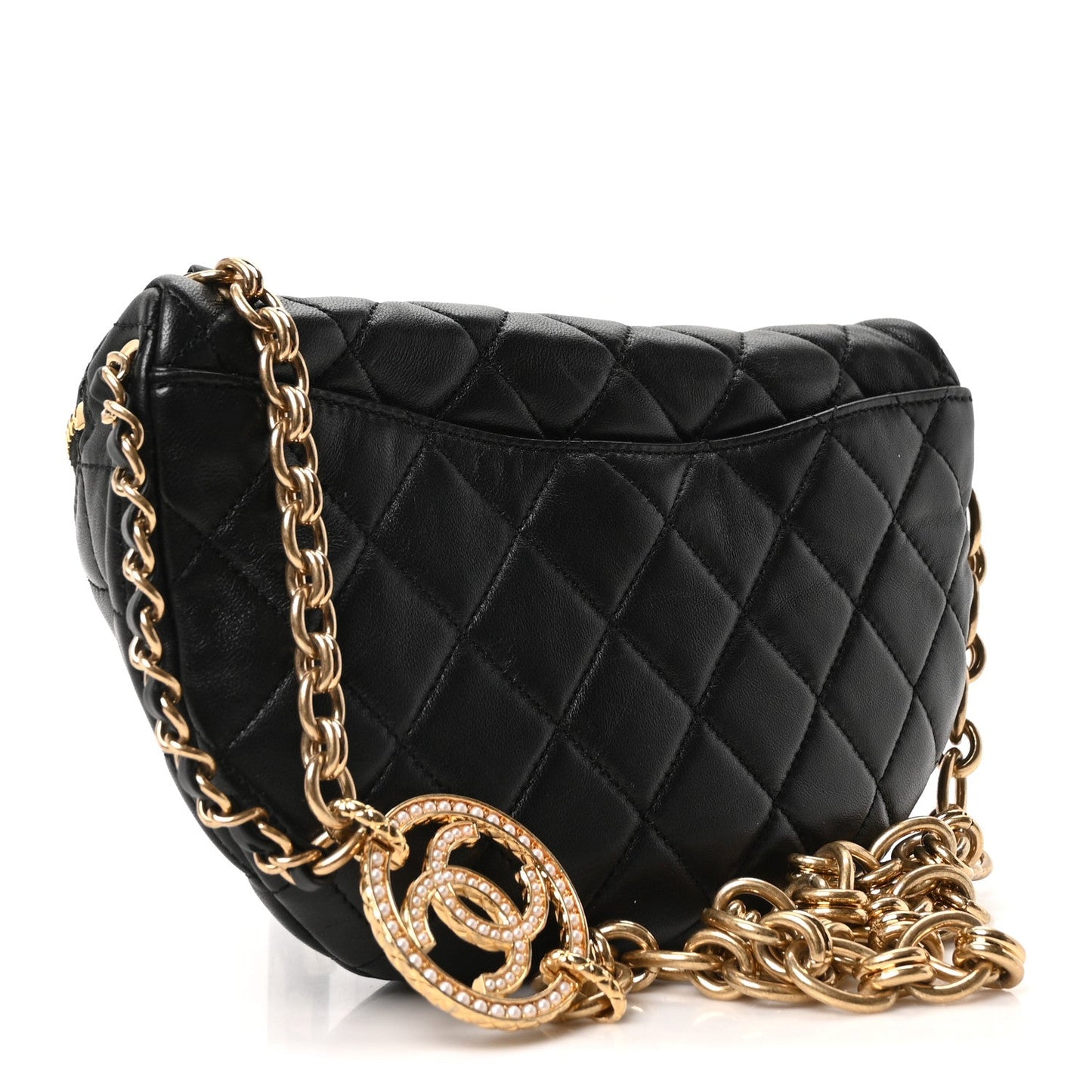 Lambskin Pearl Quilted CC Belt Bag Black