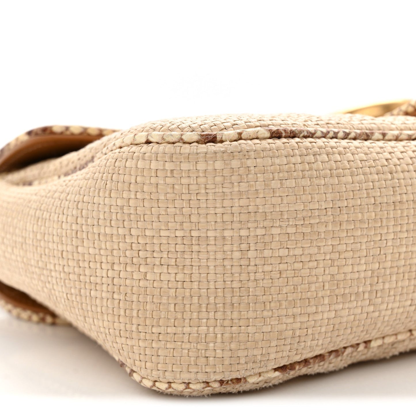 Raffia Elaphe Matelasse Small GG Marmont Shoulder Bag Natural Cream Brown
