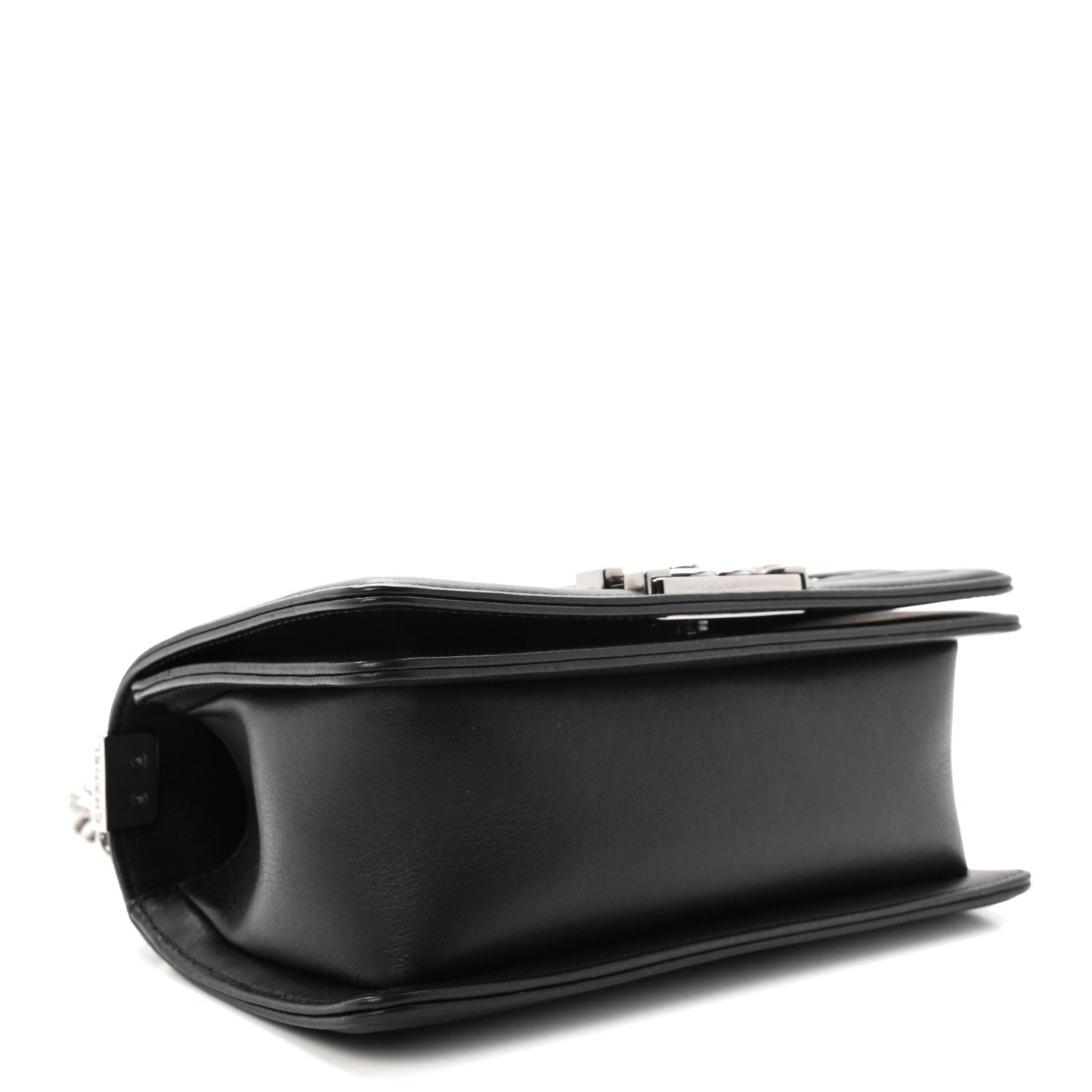 Calfskin Chain Chevron Small Boy Flap Black