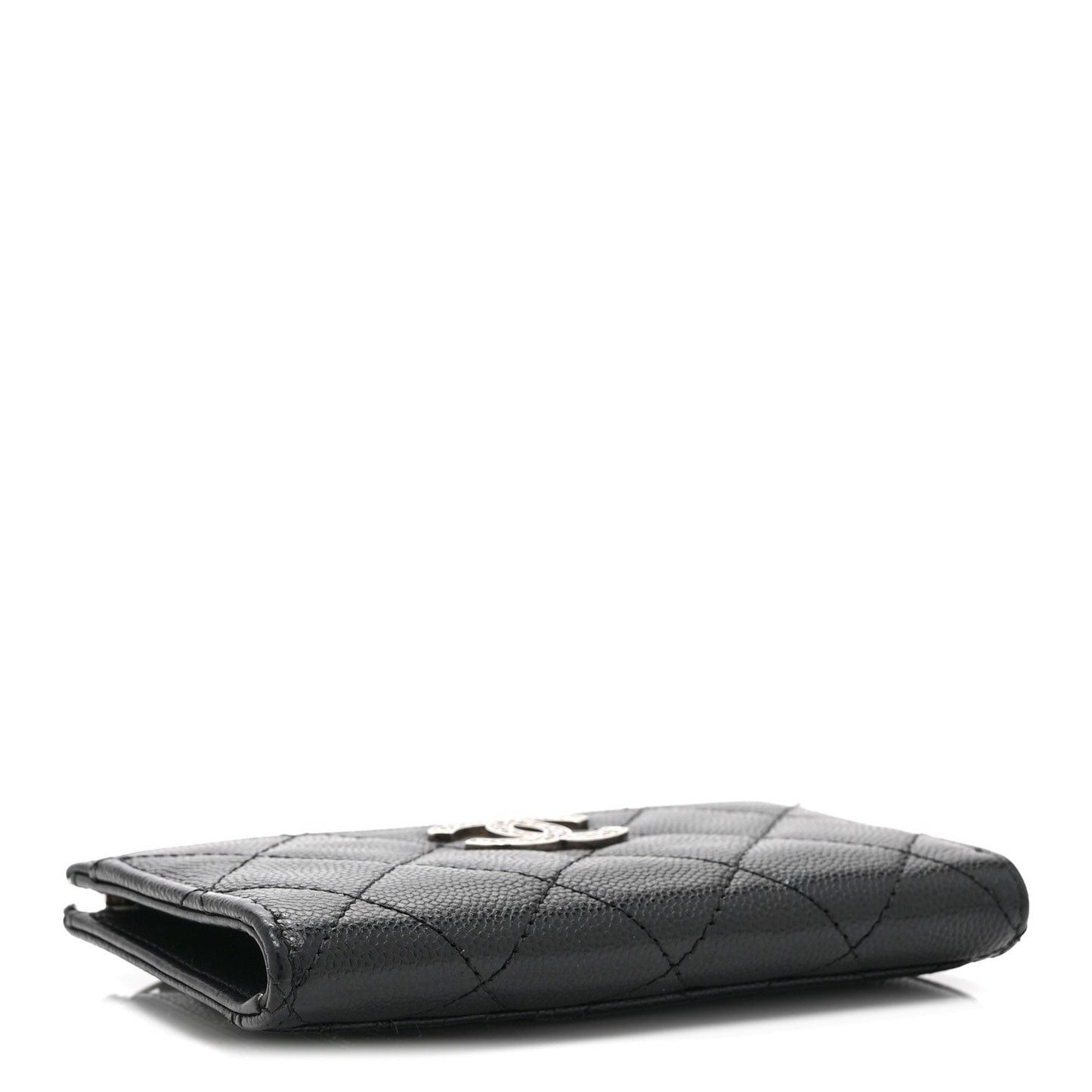 Caviar Quilted CC Logo Zip Around Card Holder Black