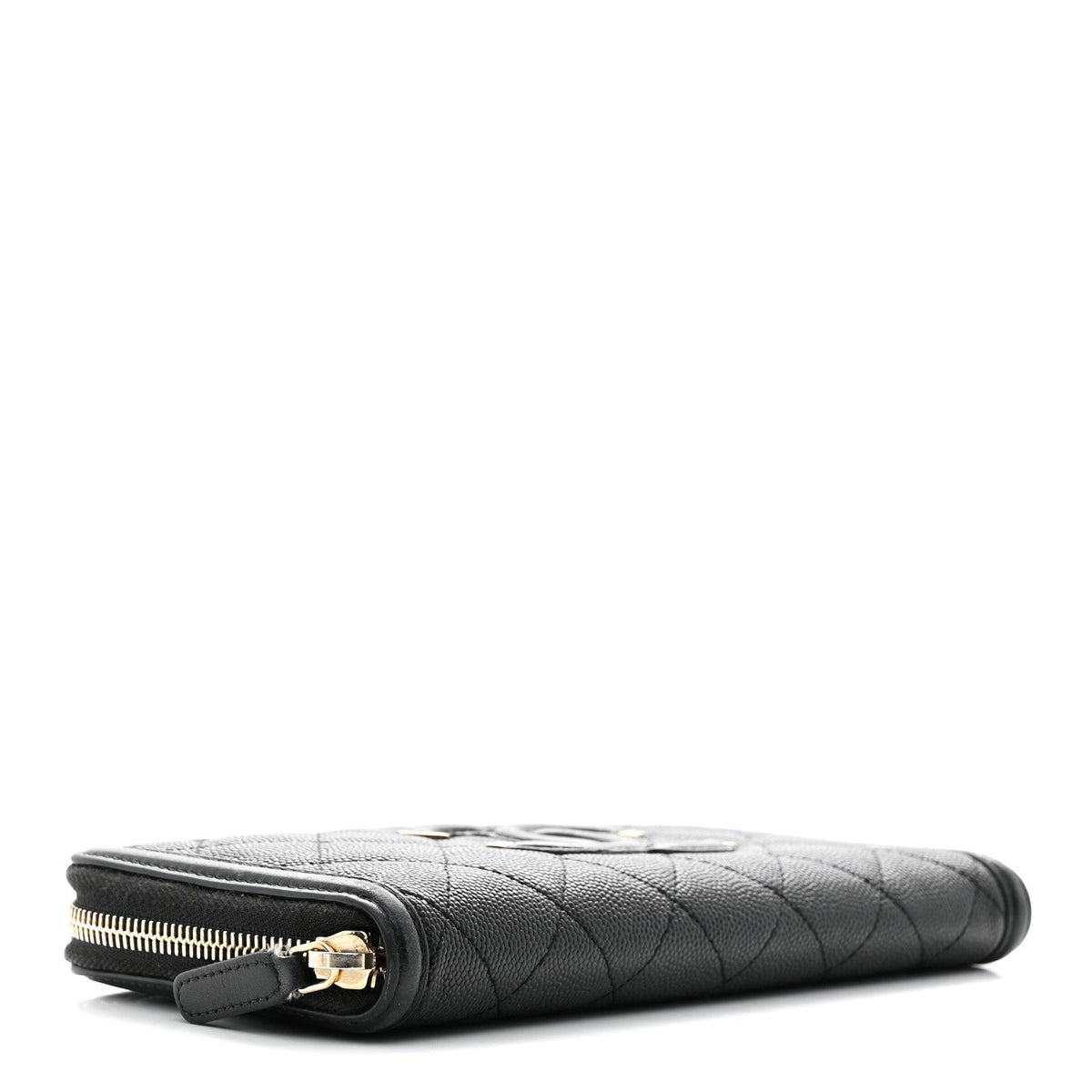 Caviar Quilted Filigree Zip Around Wallet Black