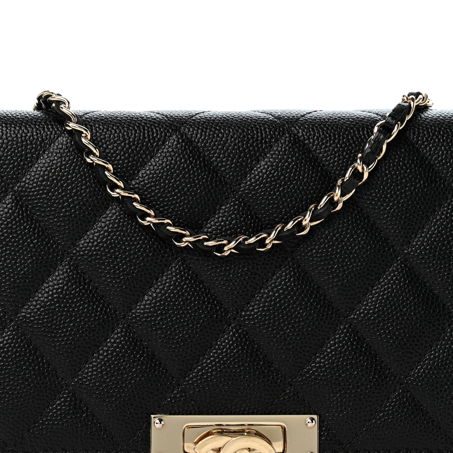 Caviar Quilted Golden Class Wallet On Chain WOC Black