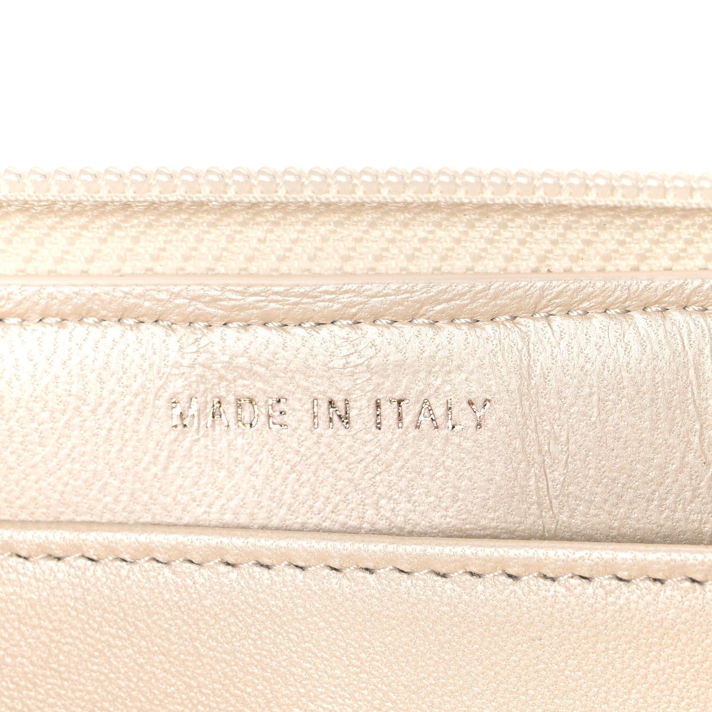 Metallic Lambskin Quilted Boy Zip Around Wallet  Ivory