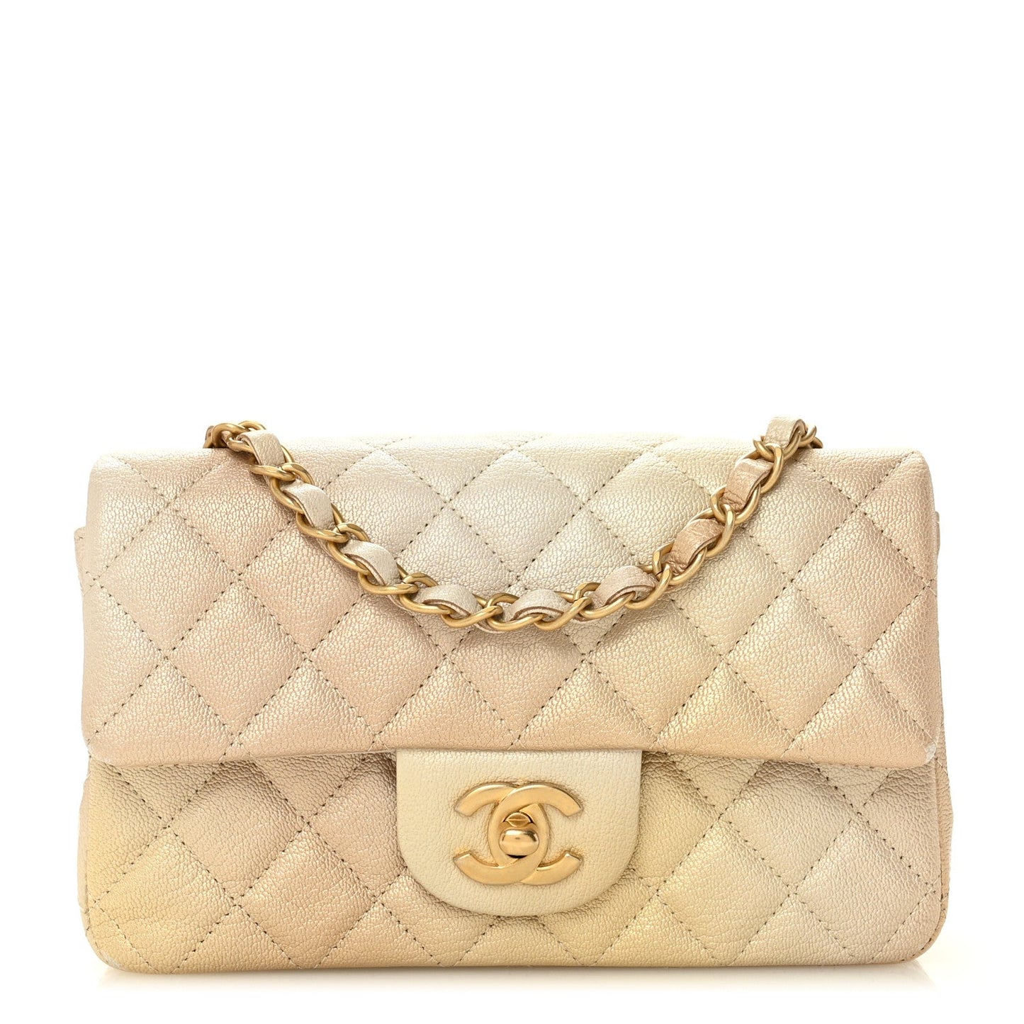 Metallic Goatskin Quilted Mini Rectangular Flap Gold