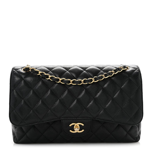 Caviar Quilted Jumbo Double Flap Black