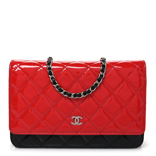Patent Quilted Bi-Color Wallet On Chain WOC Red Black