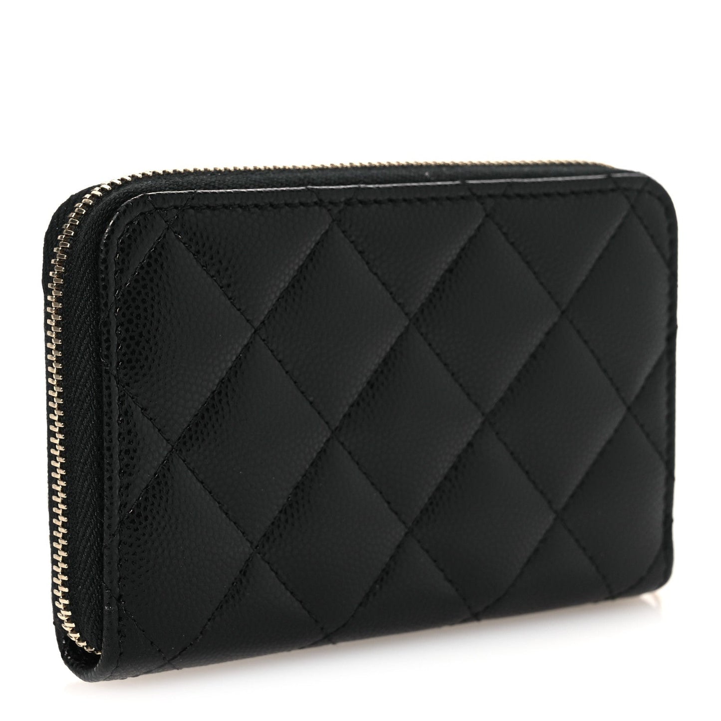 Caviar Quilted Crystal Zip Around Coin Purse Wallet Black