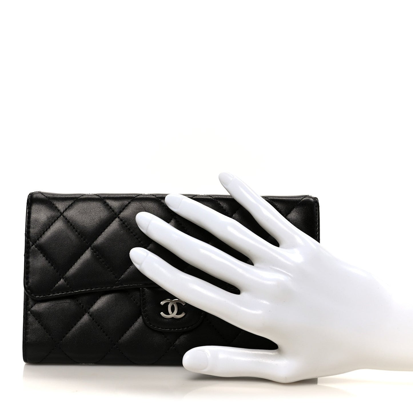 Lambskin Quilted Large Flap Wallet Black