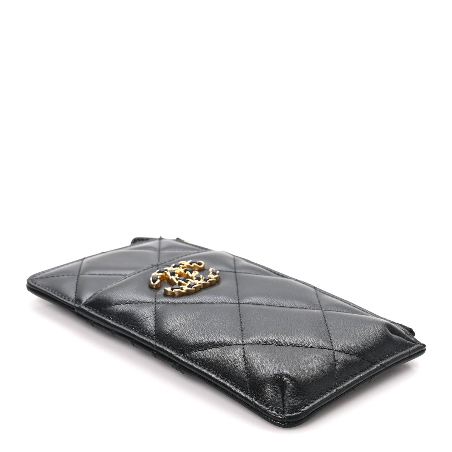 Lambskin Quilted Chanel 19 Phone and Card Holder Black