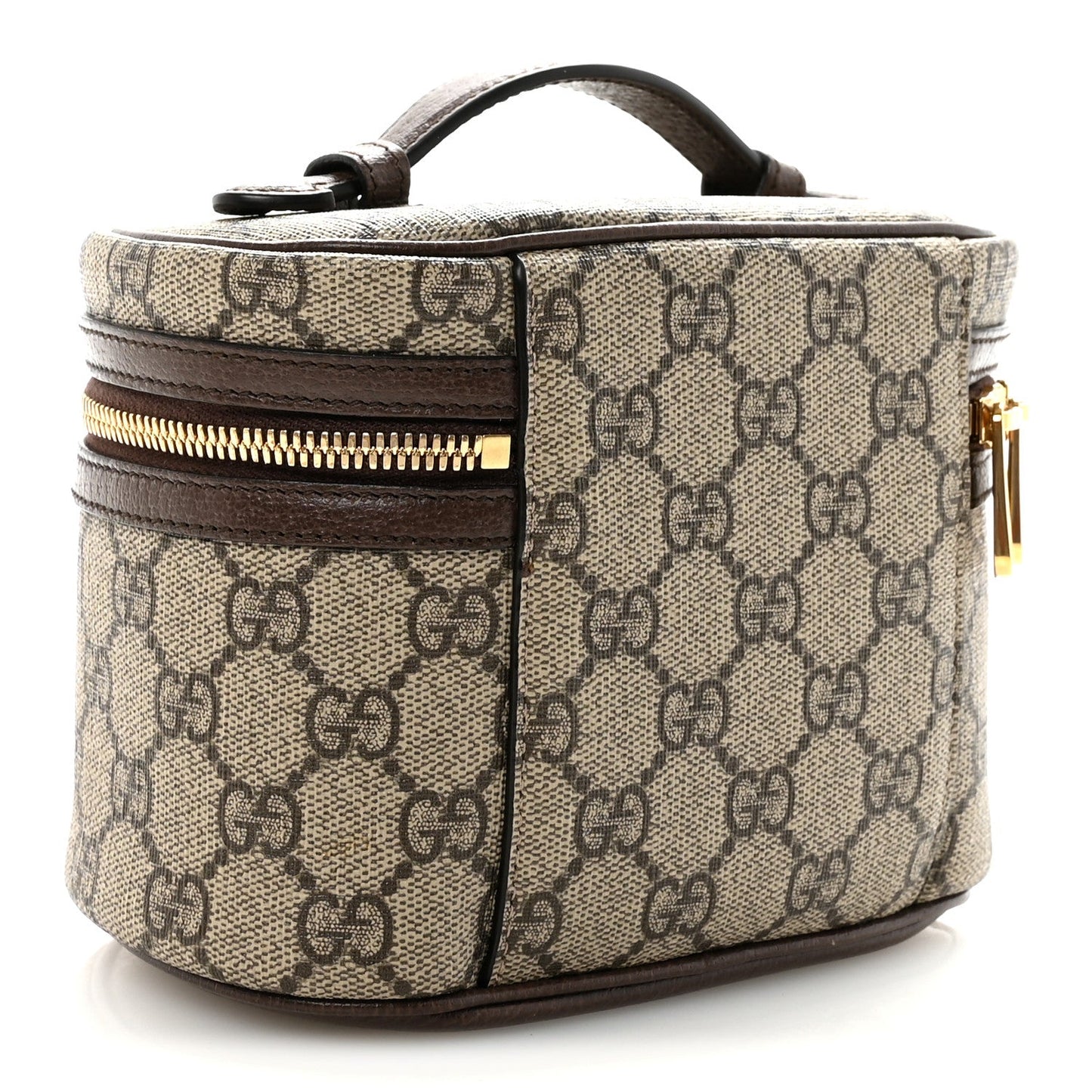 GG Supreme Monogram Textured Calfskin Web Ophidia Vanity Cosmetic Case Beige Ebony New Acero