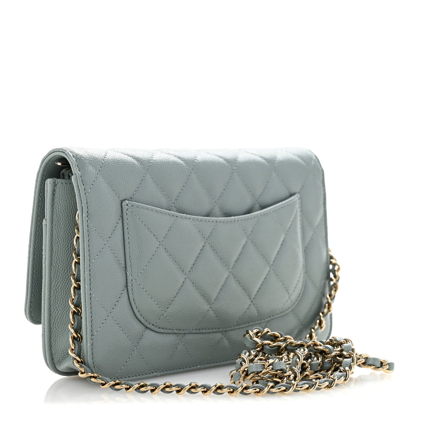 Caviar Quilted Wallet on Chain WOC Light Blue