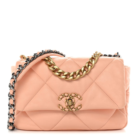 Goatskin Quilted Medium Chanel 19 Flap Light Pink