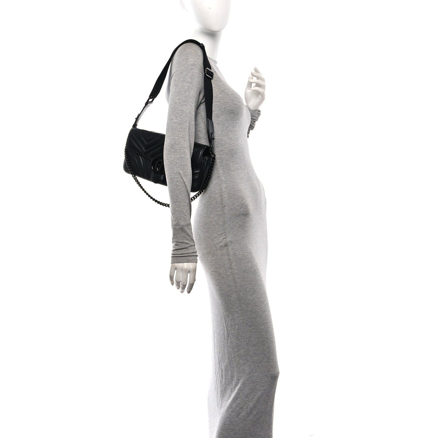 Calfskin Matelasse Monochrome GG Marmont Crossbody Shoulder Bag Black