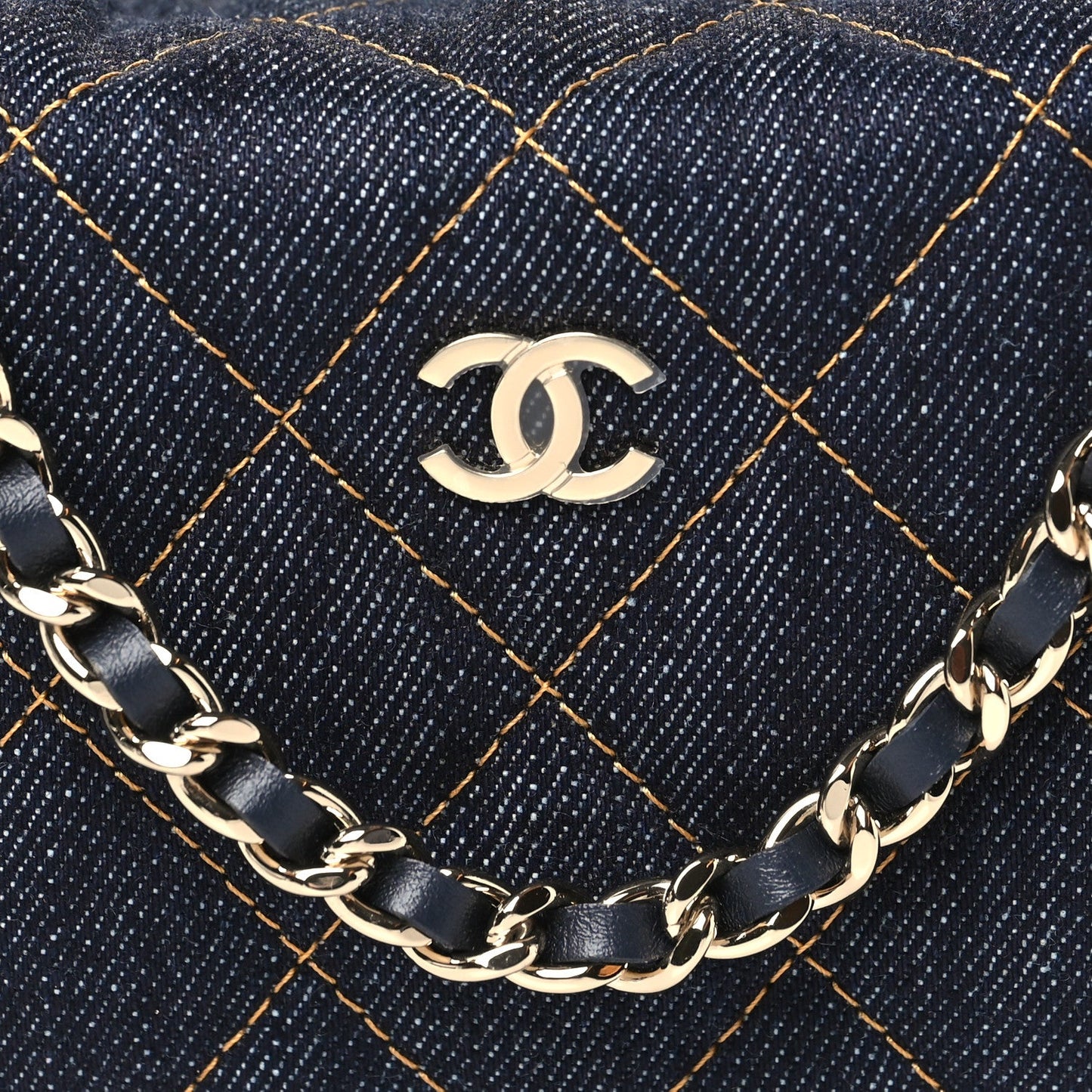 Denim Quilted Hobo Clutch With Chain Dark Blue Orange