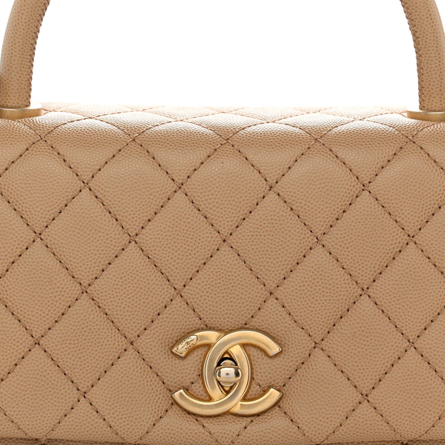 Caviar Quilted Medium Coco Handle Flap Beige