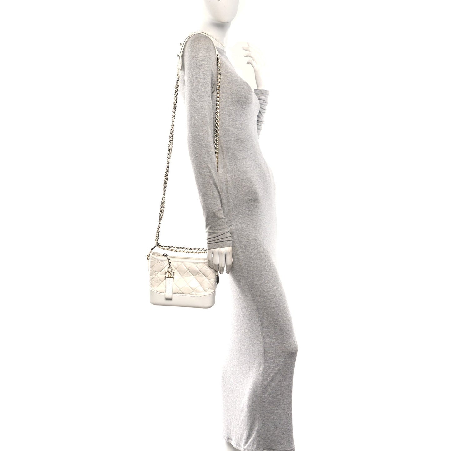 Aged Calfskin Quilted Small Gabrielle Hobo White