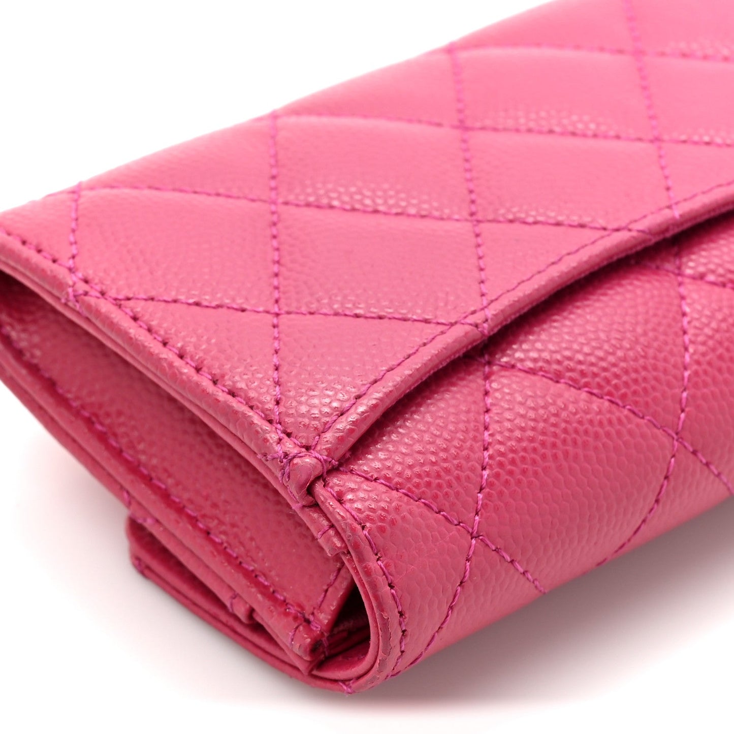 Caviar Quilted Flap Card Holder Wallet Pink