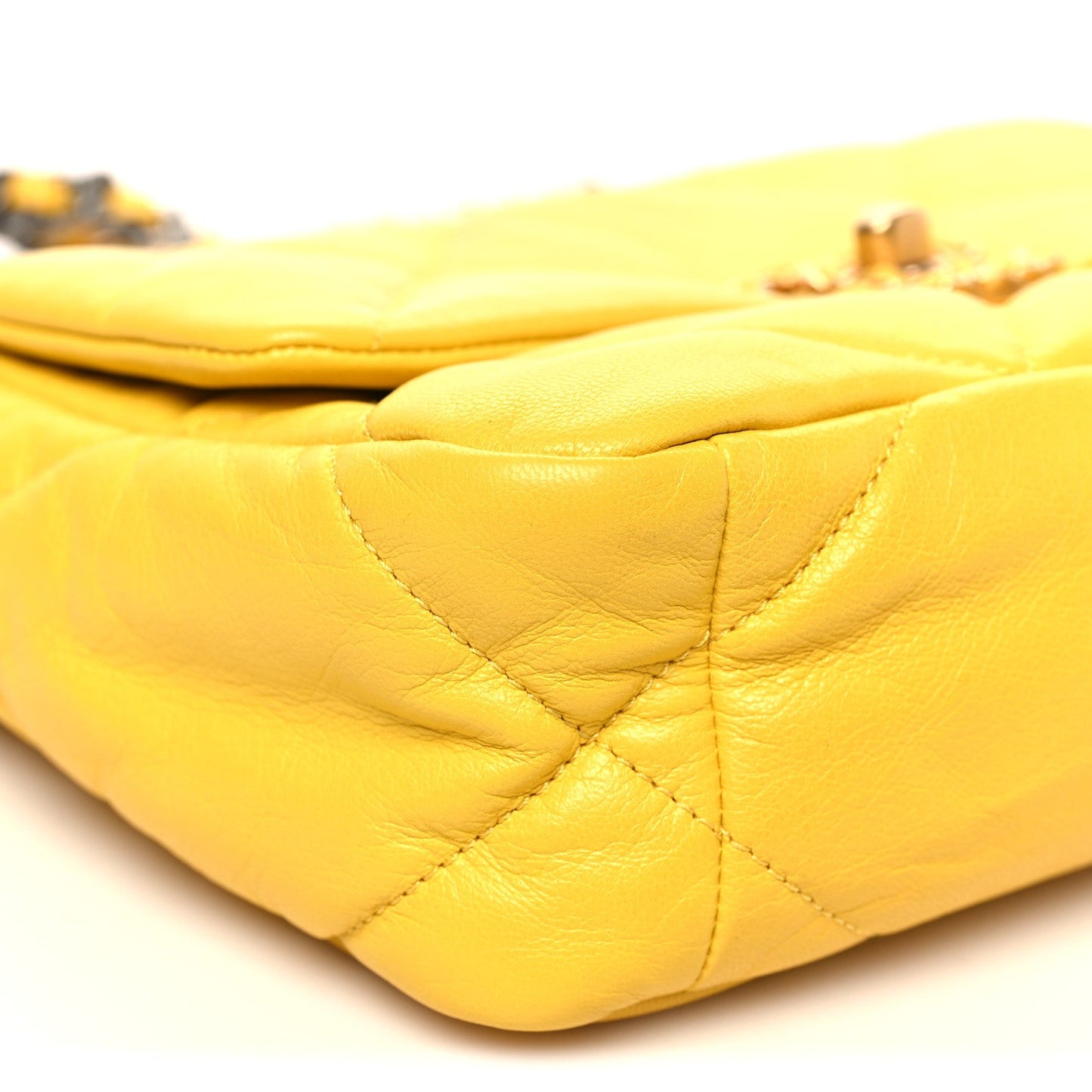 Shiny Goatskin Quilted Medium Chanel 19 Flap Yellow