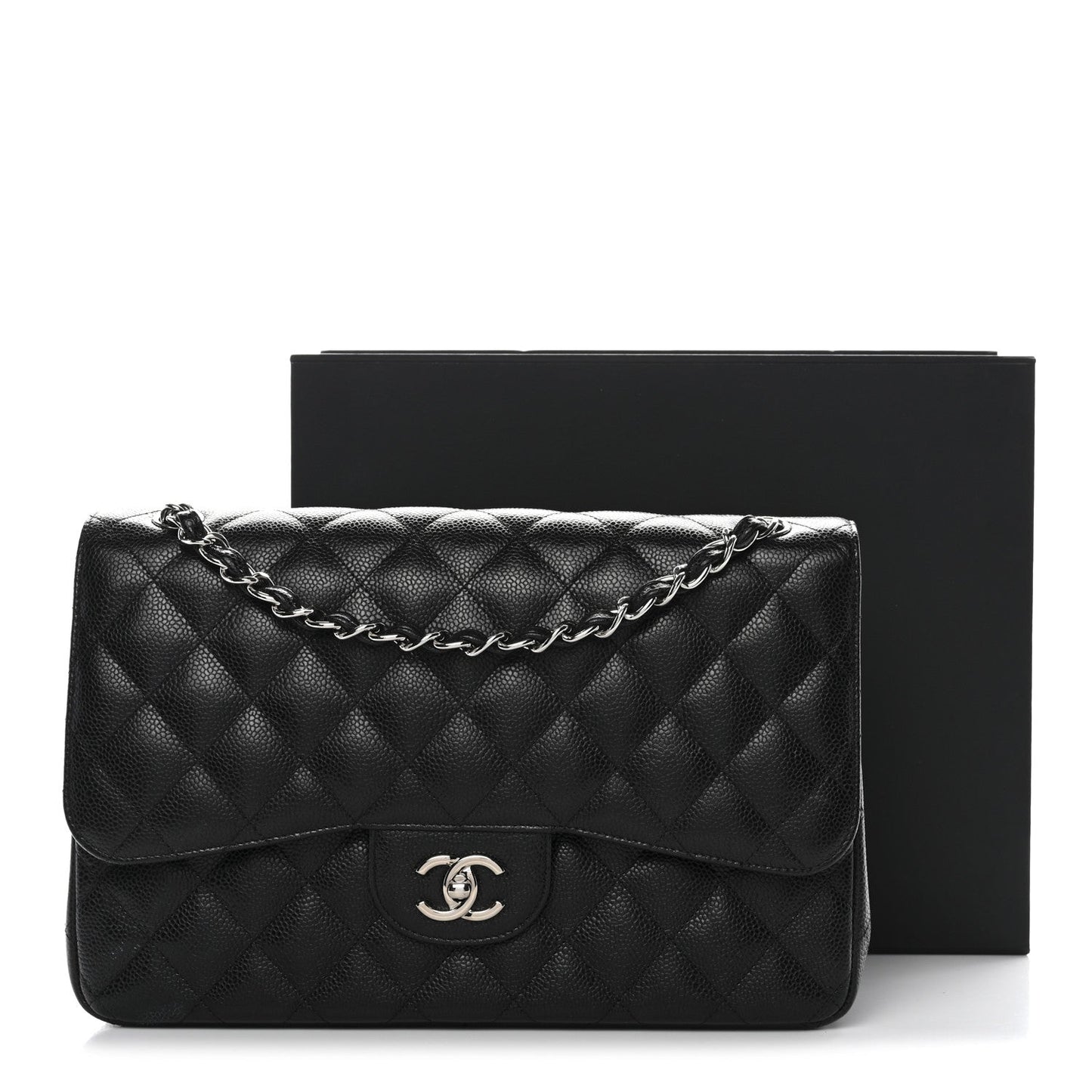 Caviar Quilted Jumbo Double Flap Black