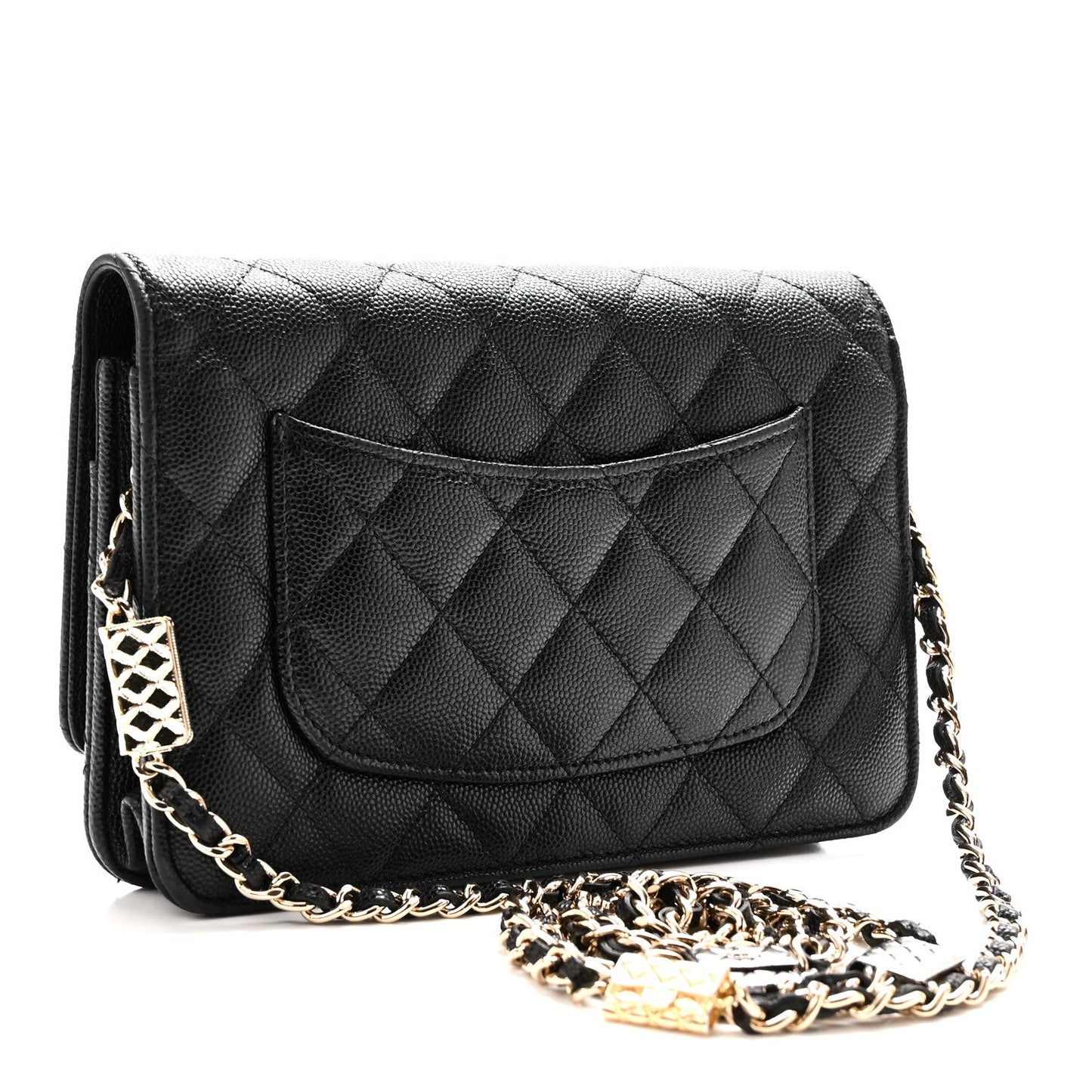 Caviar Quilted Wallet With Charms On Chain WOC Black