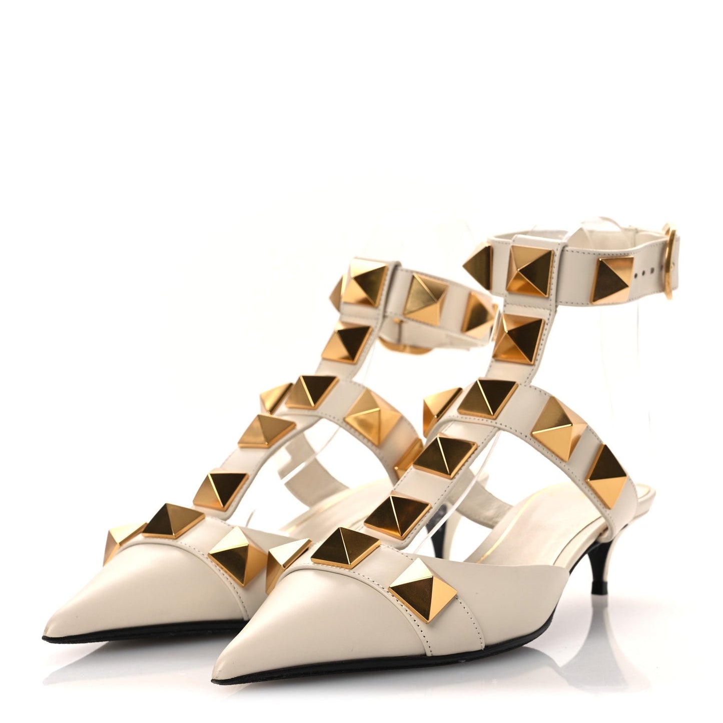 Calfskin Roman Stud Ankle Strap 40mm Pumps 35 White