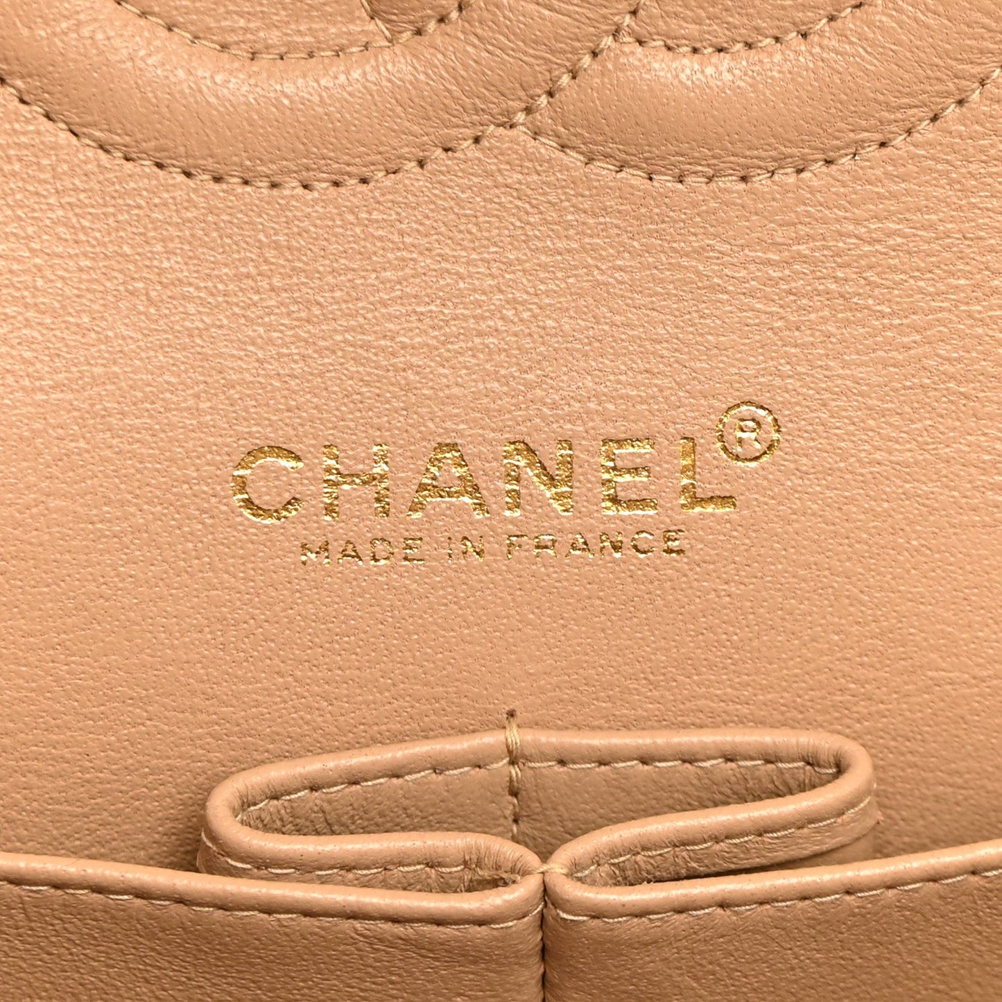 Lambskin Quilted Medium Double Flap Beige