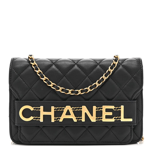 Calfskin Quilted Enchained Wallet On Chain WOC Black