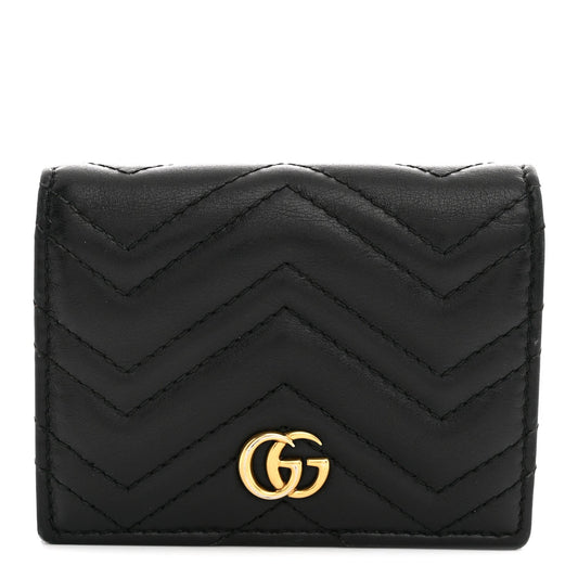 Calfskin Matelasse GG Marmont Card Case Wallet Black