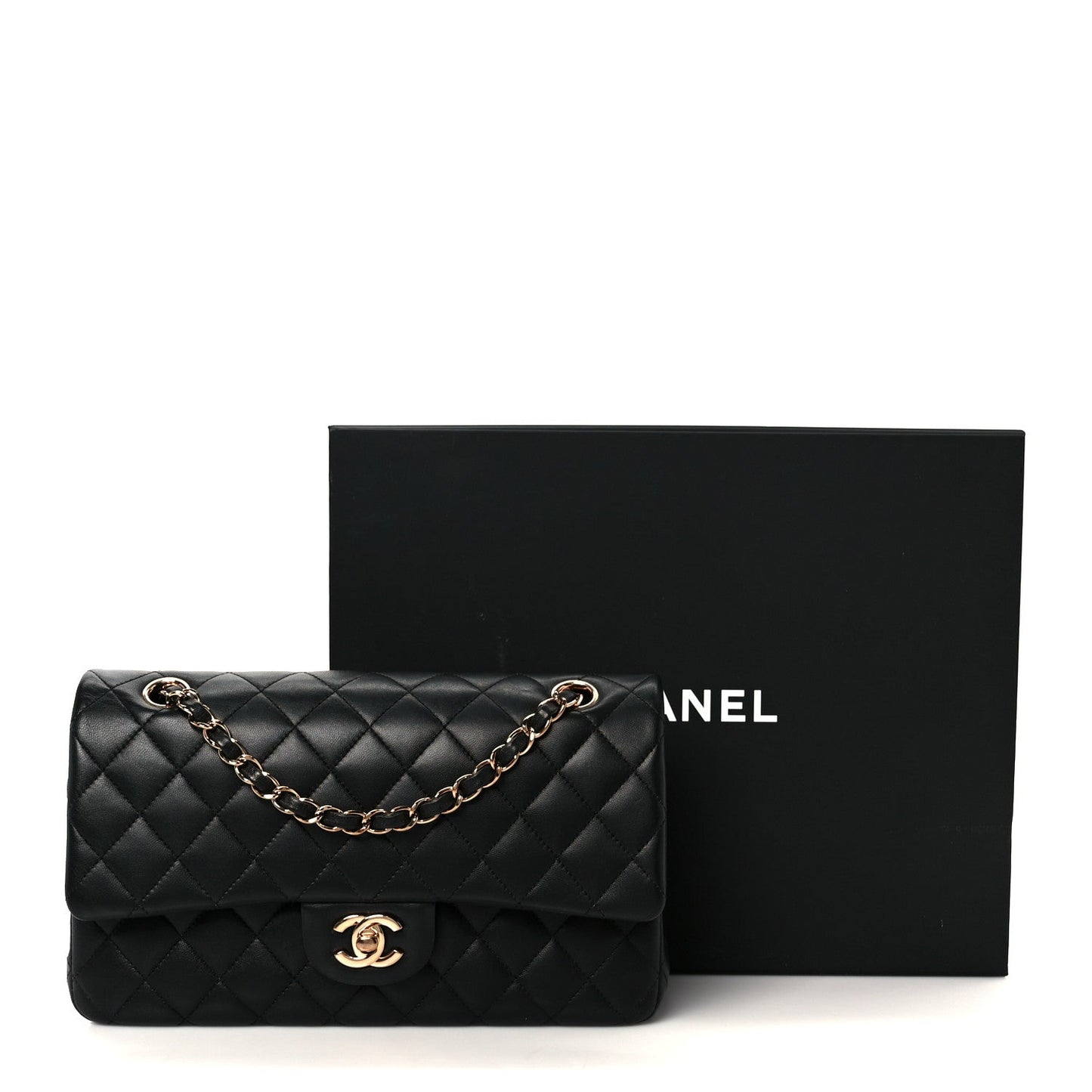 Lambskin Quilted Medium Double Flap Black