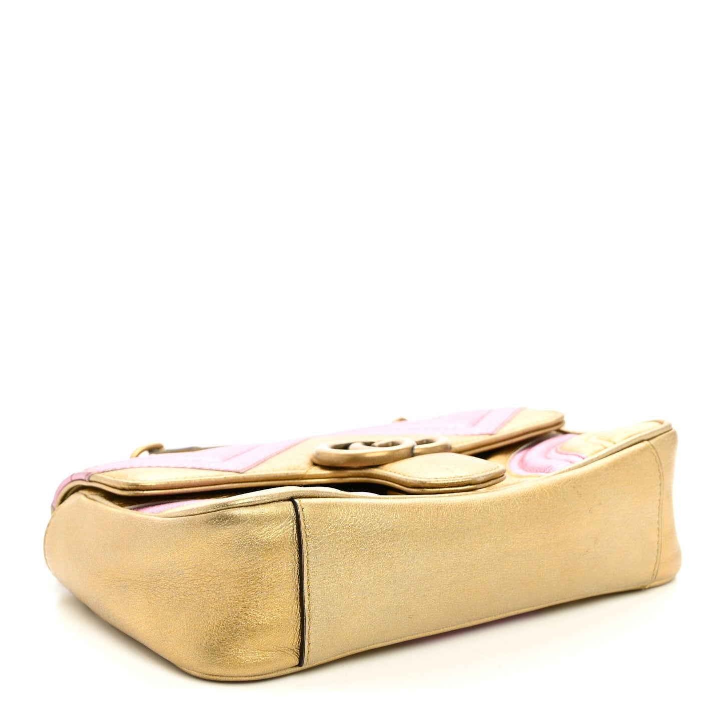 Metallic Calfskin Matelasse Mini GG Marmont Shoulder Bag Gold Pink