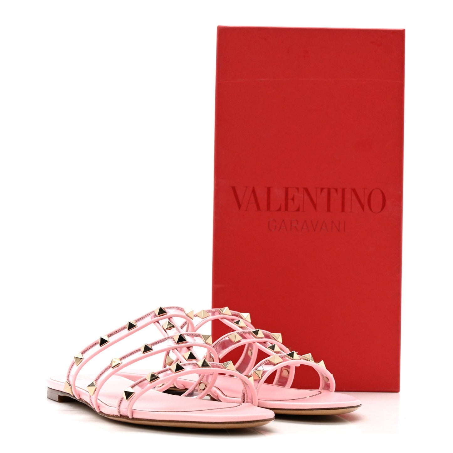 Rockstud PVC Caged Flat Slide Sandals 39.5  Pink