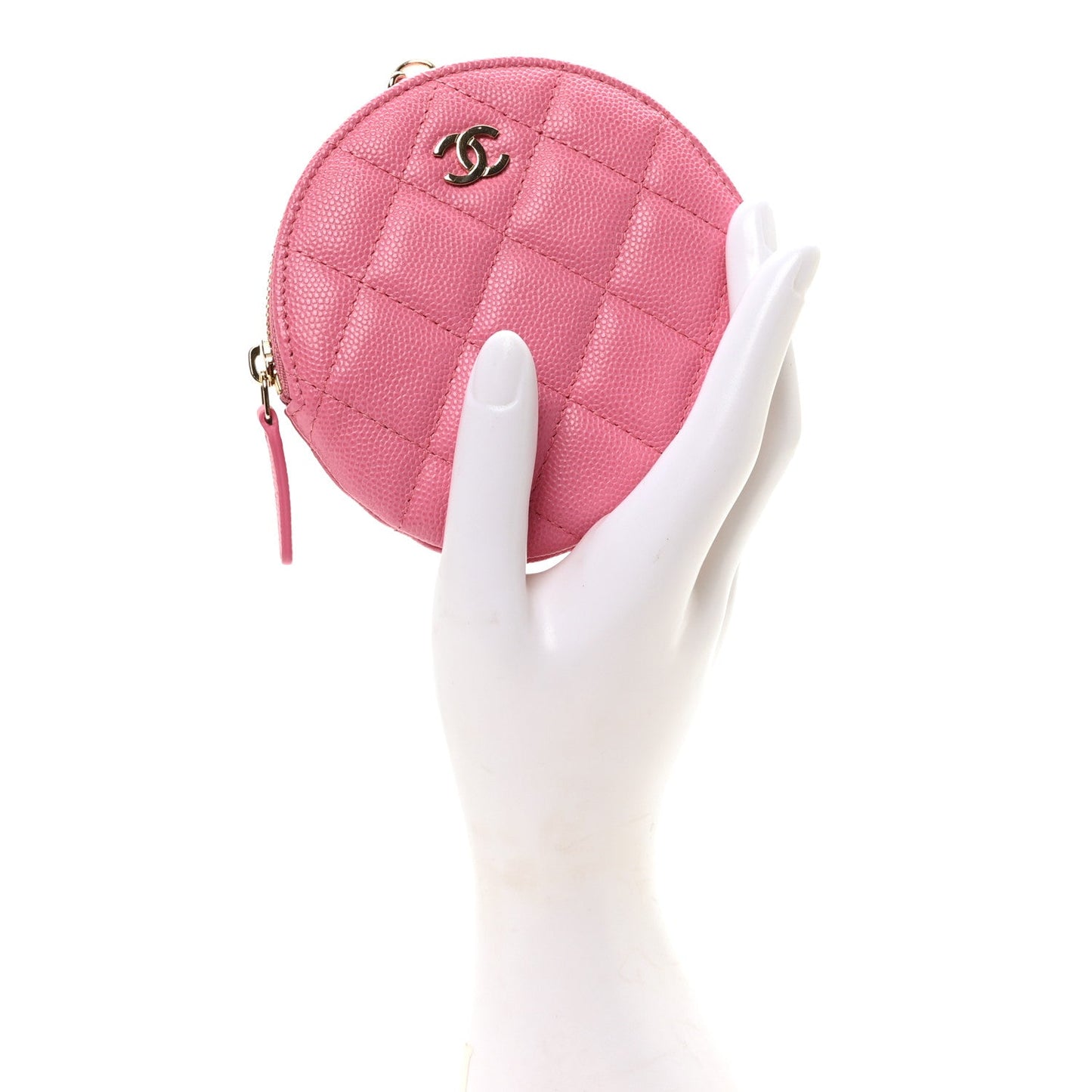 Caviar Quilted Round Clip On Coin Purse Pink
