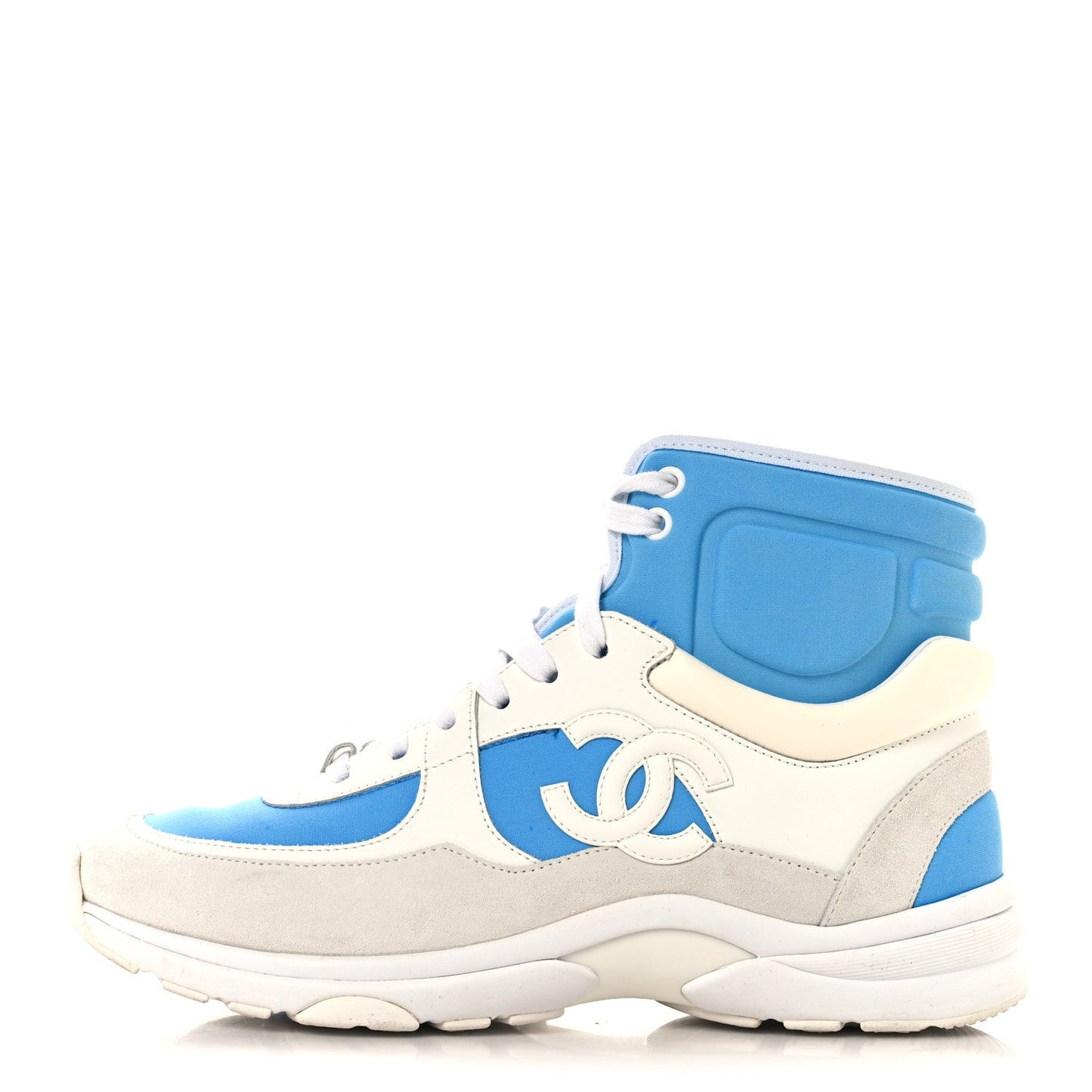 Suede Calfskin Lambskin High Top CC Sneakers 39 White Blue
