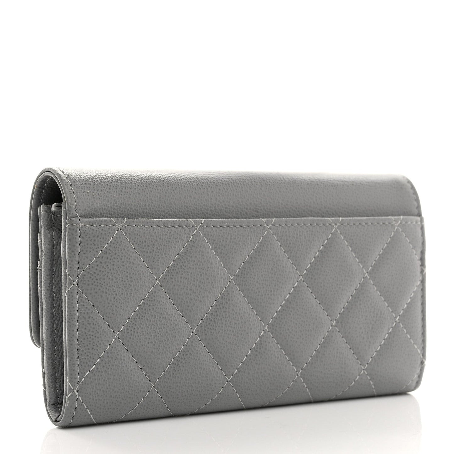 Grained Calfskin Quilted CC Box Flap Wallet Grey