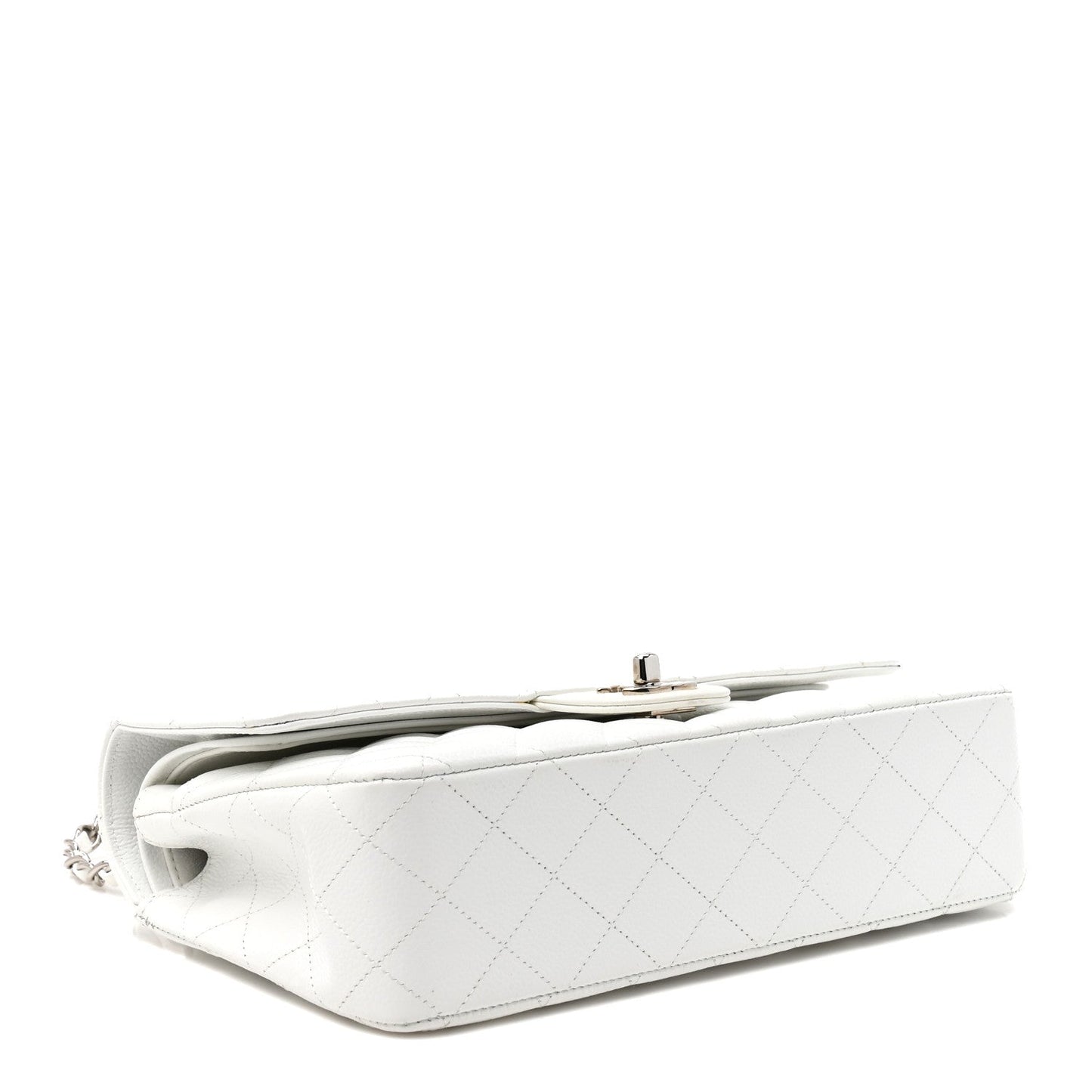 Caviar Quilted Medium Double Flap White