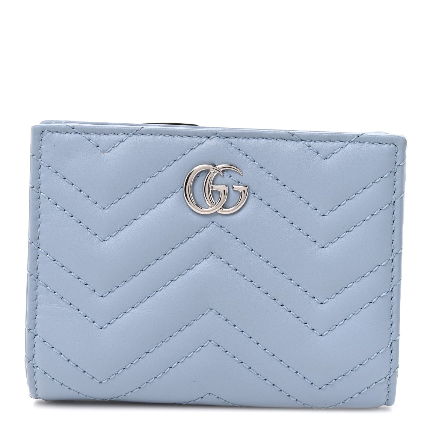 Lambskin Matelasse GG Marmont Zip Key Pouch Light Blue