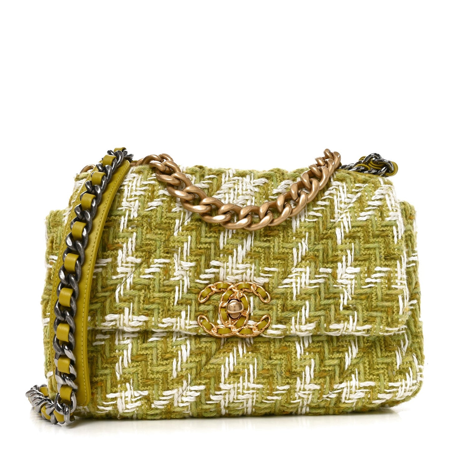 Tweed Quilted Medium Chanel 19 Flap Green
