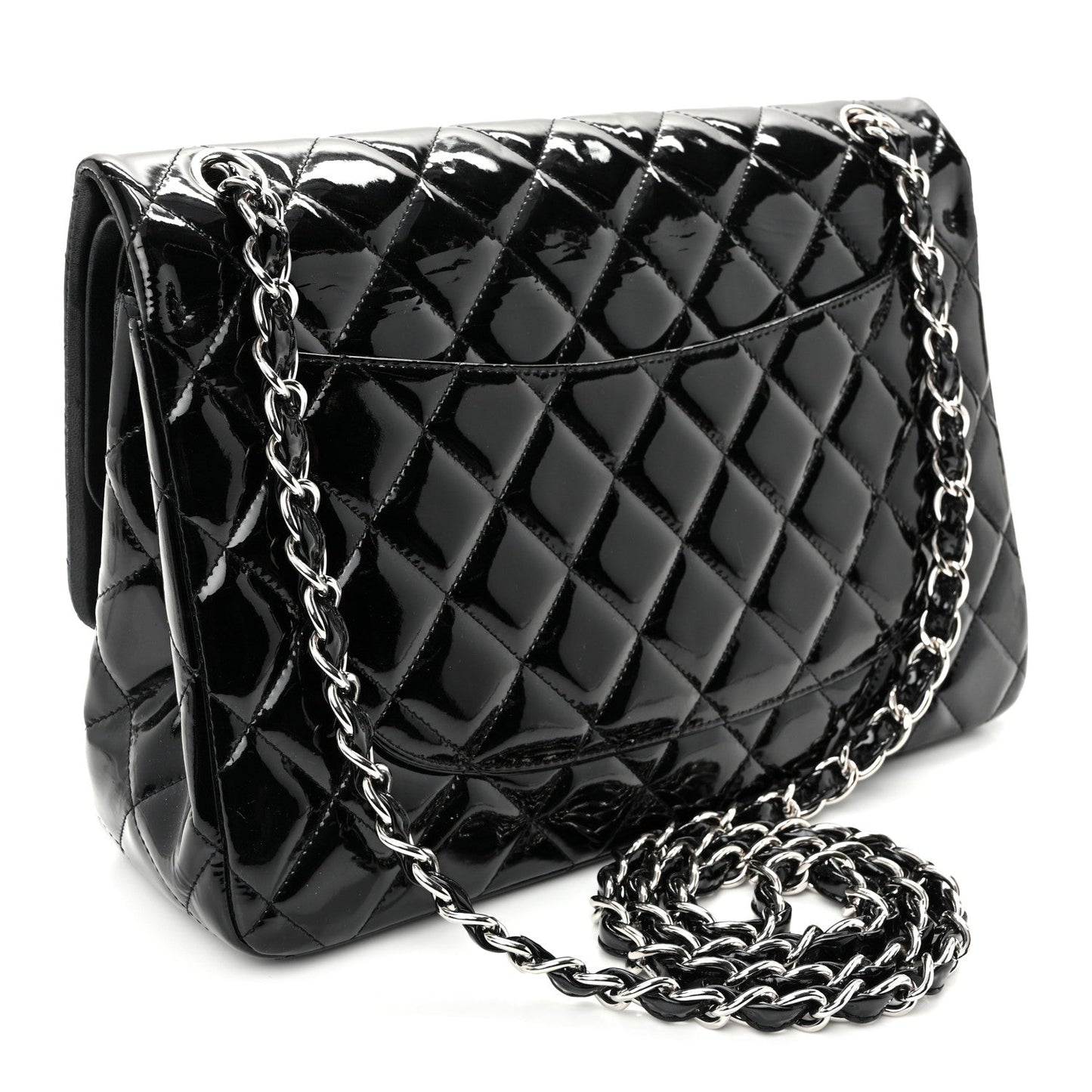 Patent Quilted Jumbo Double Flap Black