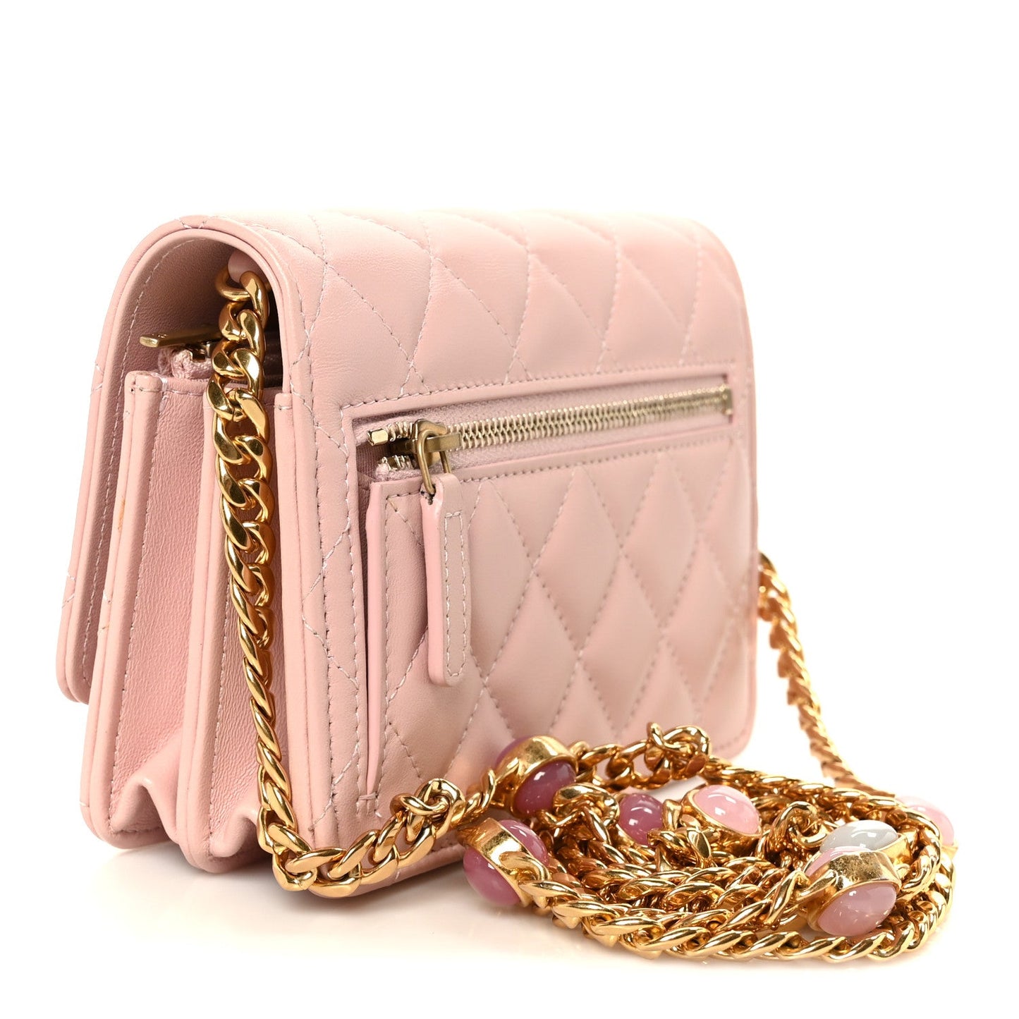 Lambskin Quilted CC Pearl Enamel Clutch on Chain WOC Light Pink