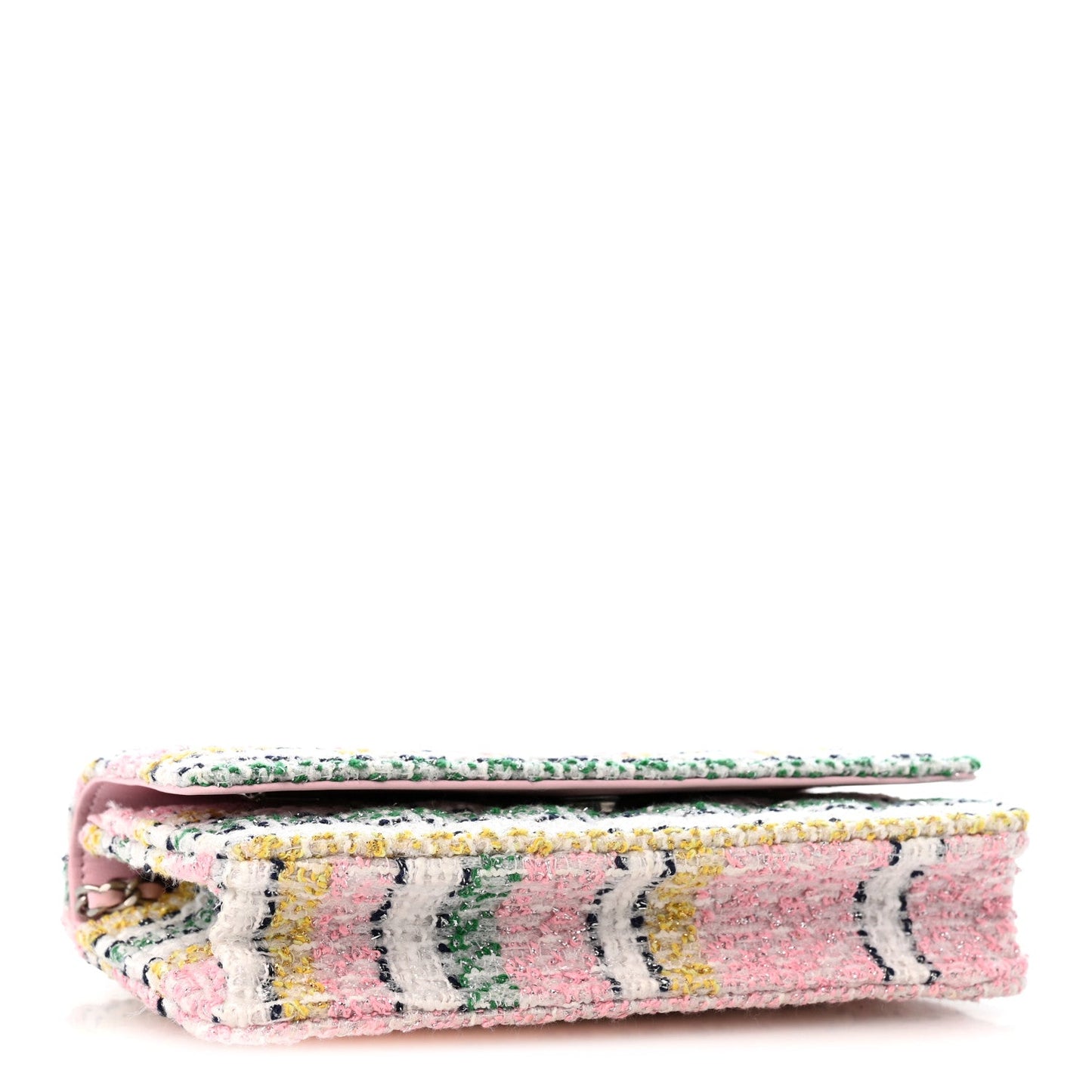 Metallic Tweed Quilted Wallet On Chain WOC White Multicolor