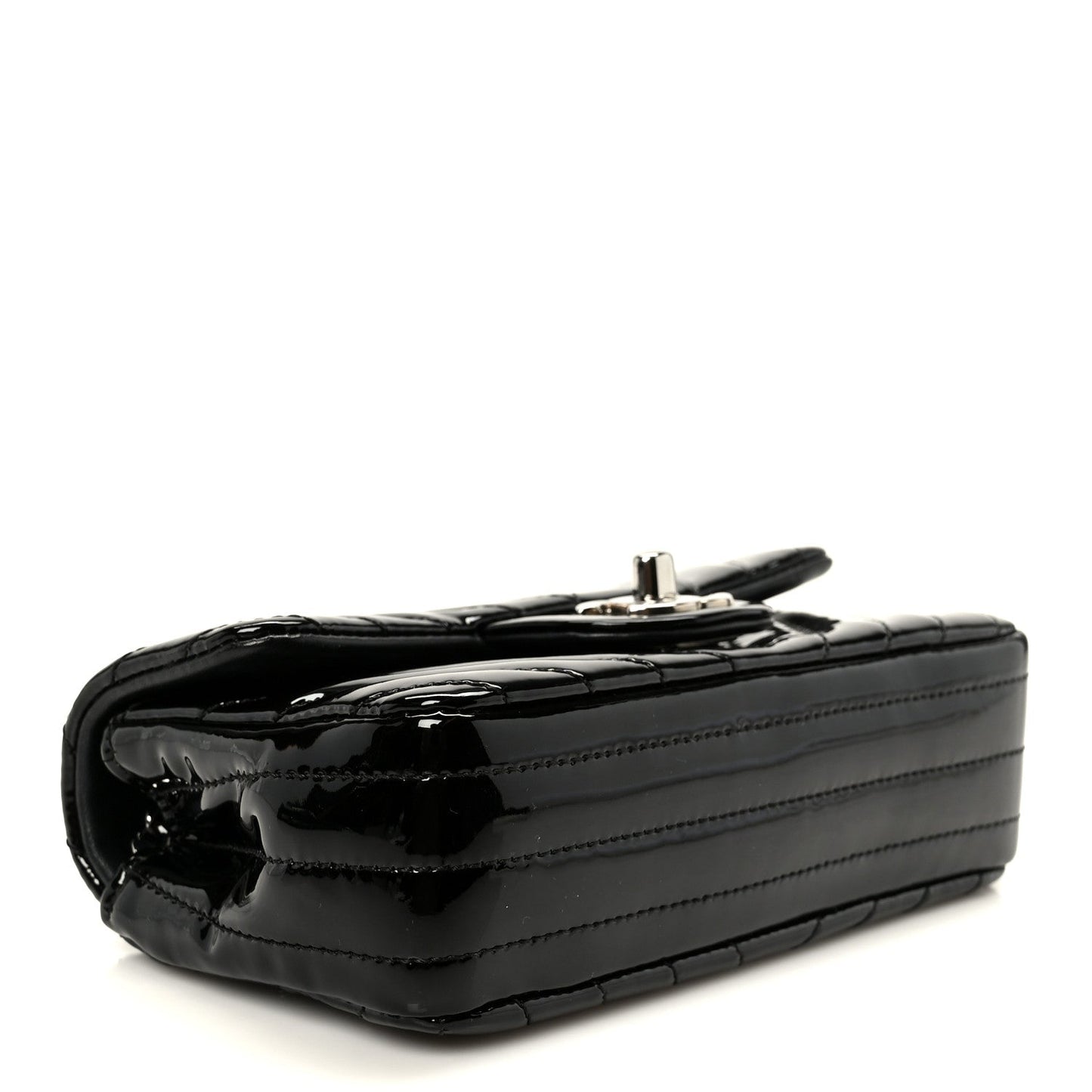 Patent Calfskin Chevron Quilted Extra Mini Flap Black