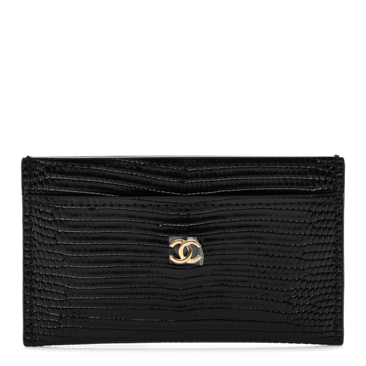 Calfskin Lizard Embossed Card Holder Black