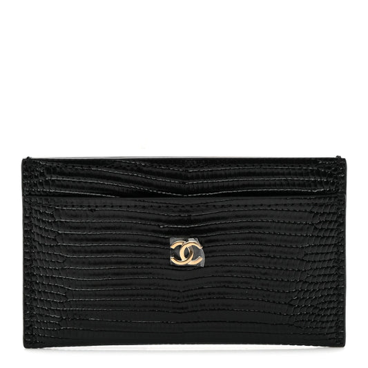Calfskin Lizard Embossed Card Holder Black