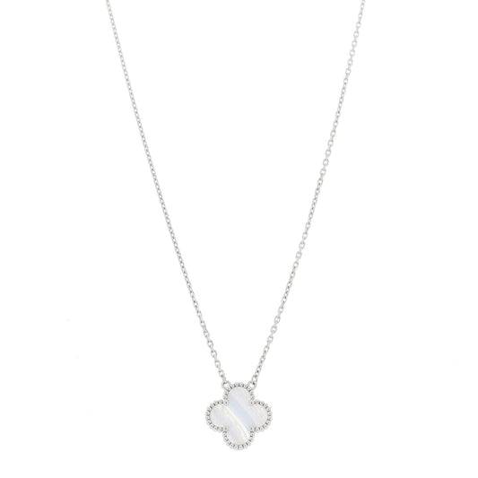 18k White Gold Chalcedony Vintage Alhambra Pendant Necklace